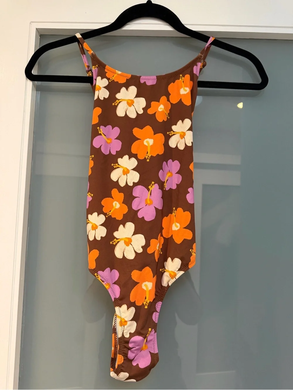 NWT Zara Kids Girls One-Piece Swimsuit Floral Brown Orange & Pink. Size 13-14.